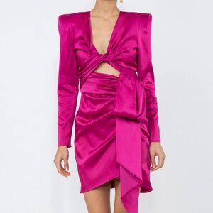 Dundas Pink Satin Long Sleeve Cut Out Dress
